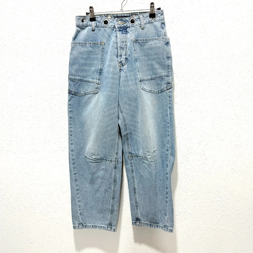 Cali1850 barrel legs big patch pockets Women's Light Blue Jeans‎ 1/25